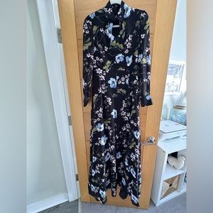 Gracia black floral floor length dress